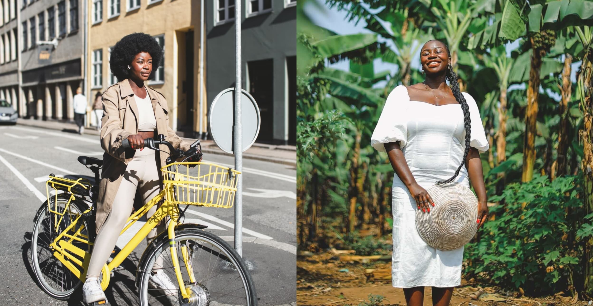 Two photos showing Mary in Copenhagen and Uganda
