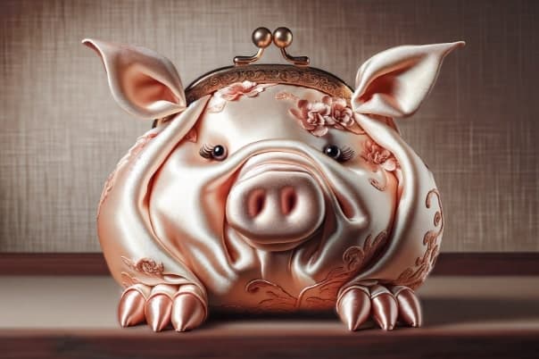 A creative depiction of a pig designed as a luxurious silk purse, symbolising the transformation of challenges into high-quality results by Chukster Studio's innovative design team.