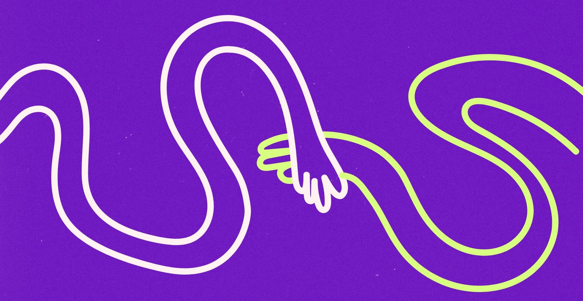 A playful and bold illustration of two intertwined hands symbolizing support and collaboration for NGO projects.