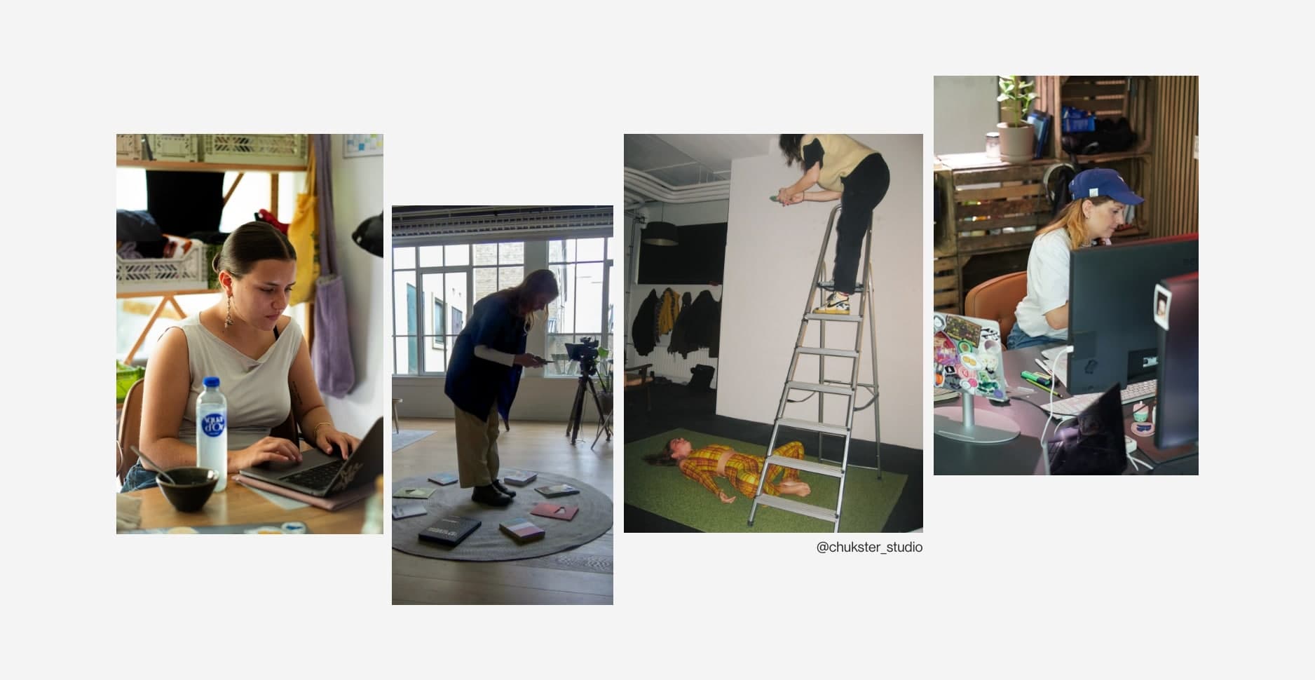 Montage of Chukster team members capturing and creating content.
