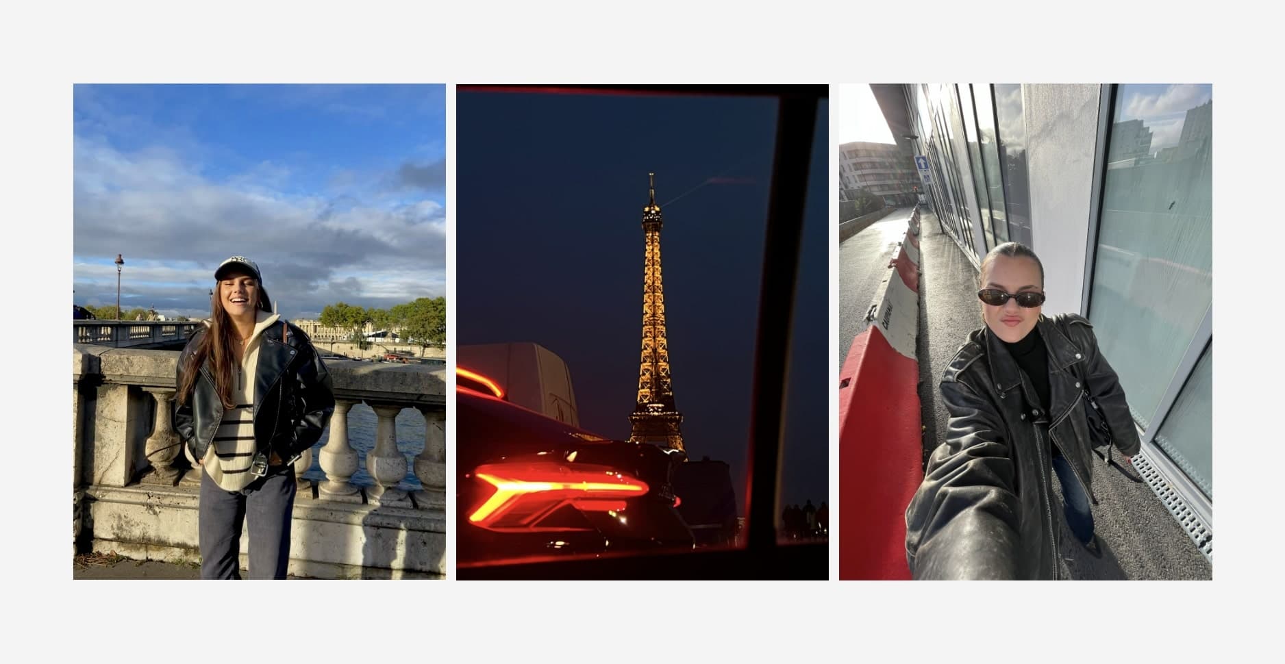 Montage of Lya in Paris with various pictures including the Eiffel Tower.