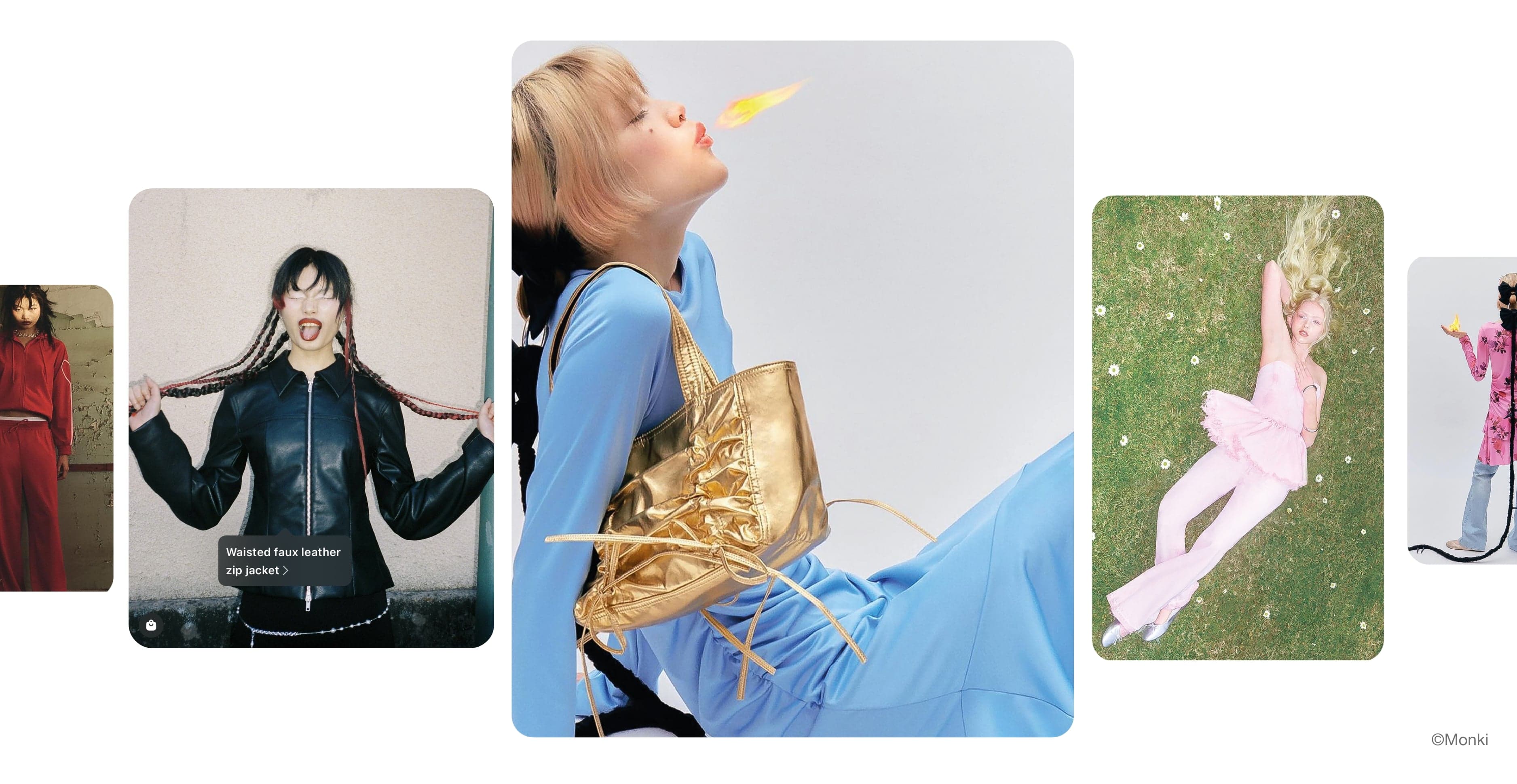 Monki's new visual identity featuring overexposed images and rave-inspired looks