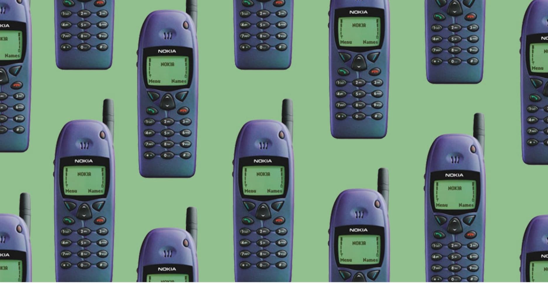 Montage showcasing the Nokia 6110 mobile phone, highlighting its design and features.